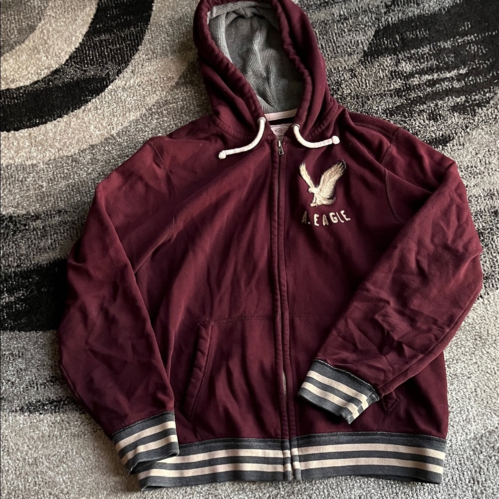 American Eagle Outfitters Men’s Burgundy Hoodie Jacket Size XL